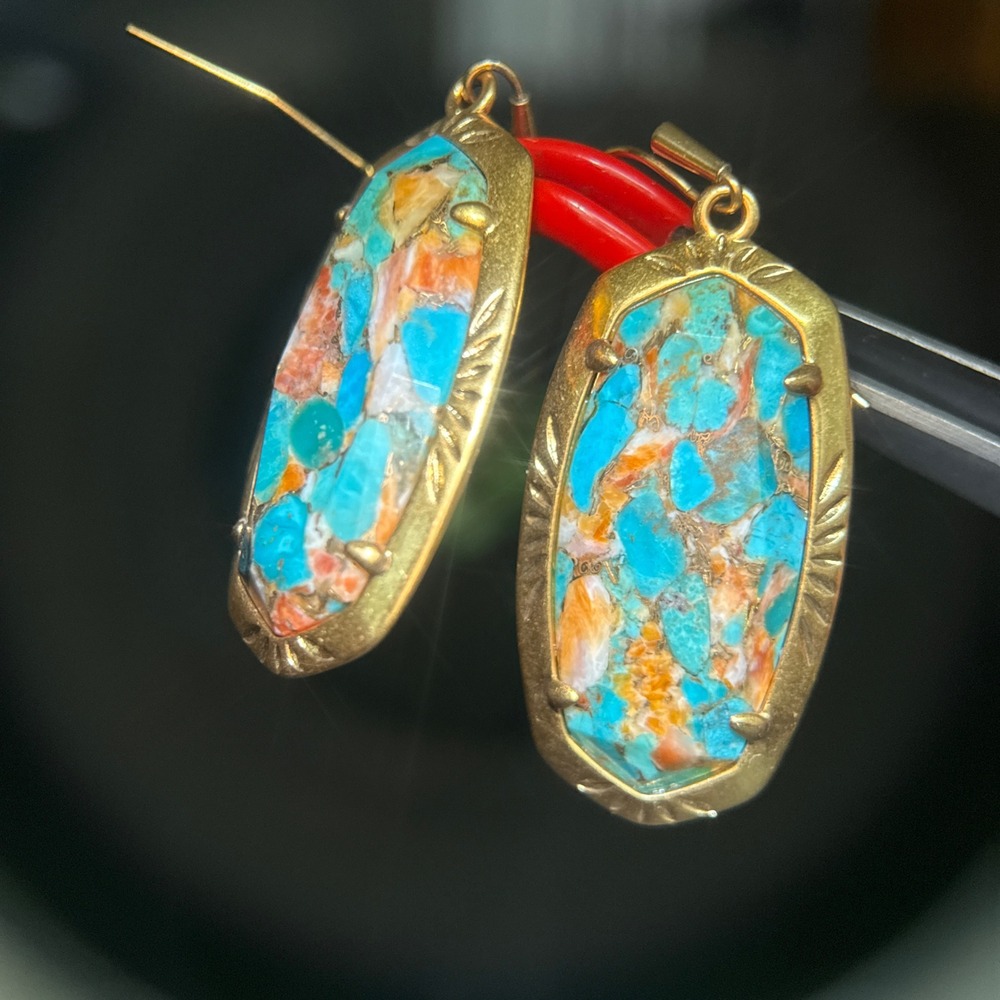 Kendra Scott Gold Turquoise Magnesite Multi Color Statement Earrings - Picture 5 of 11